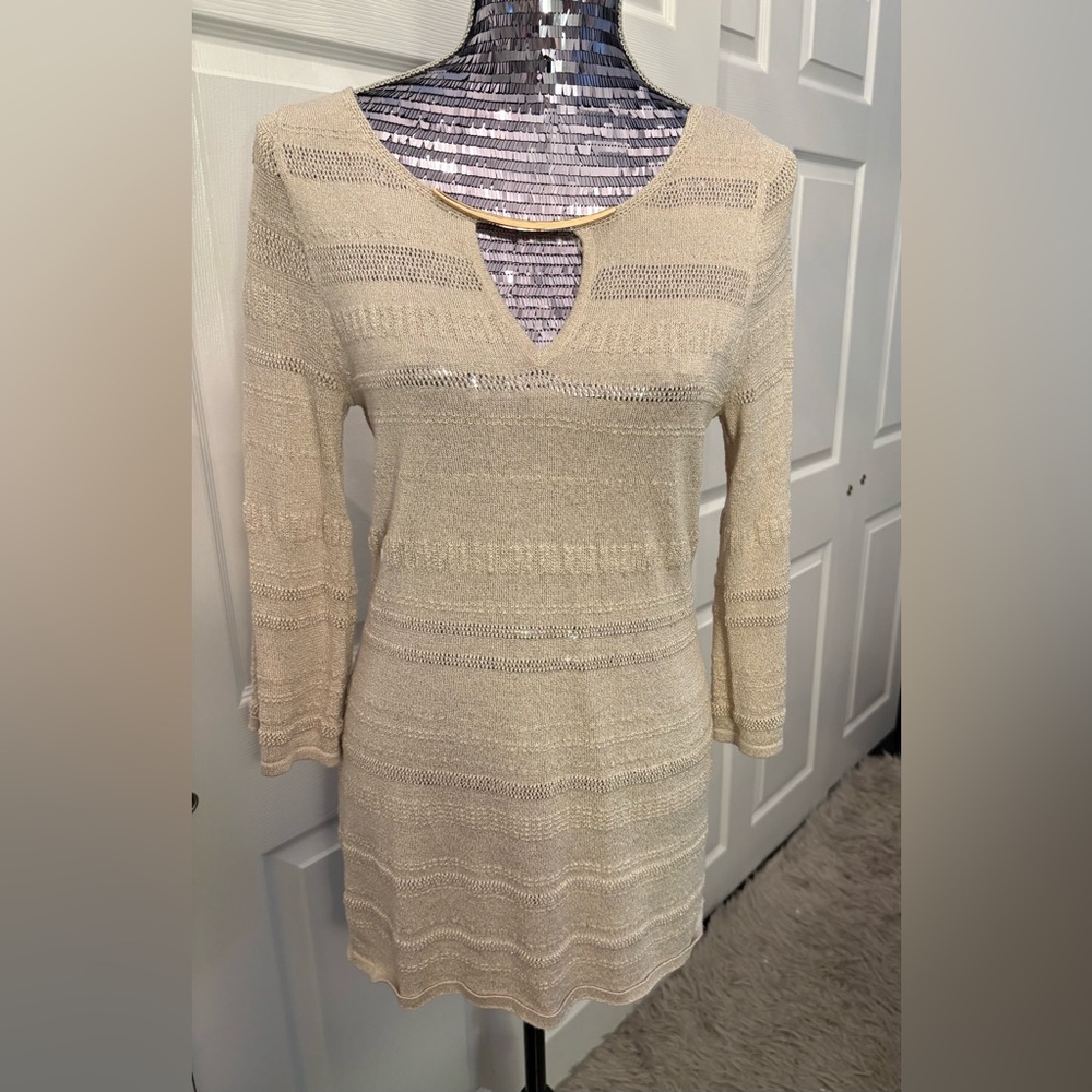 White House Black Market Creamy Gold  Shimmer Long Sleeve Top